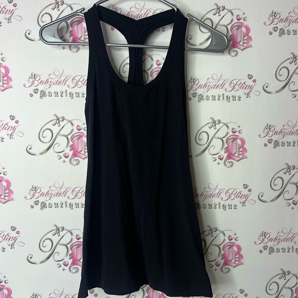 Lululemon tank top logo on back stretchy Black Racerback Tank Top